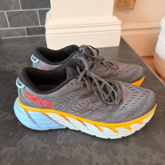 Hoka Charcoal Running Shoes with Orange & Light Blue Accents - Picture 3 of 6